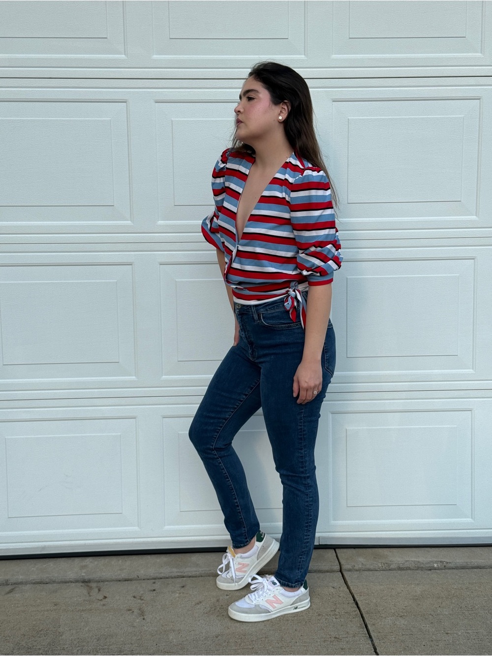 Studio F Red & Blue Striped Wrap Top